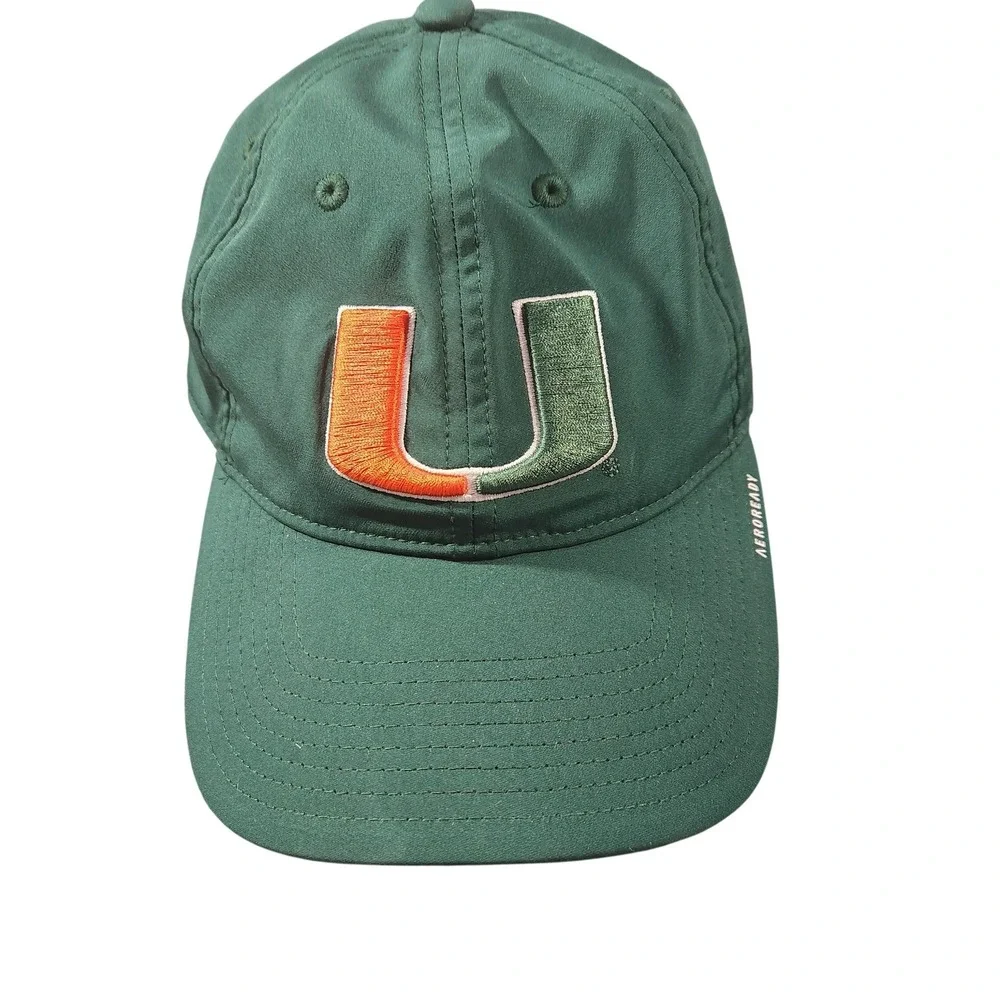 Miami Hurricanes Hat Cap Strap Back Mens One Size Green NCAA‎ Football Adidas